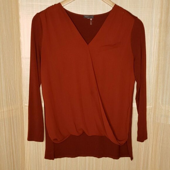 Vince Camuto Brown Faux Wrap High Low Top Medium - Picture 1 of 6